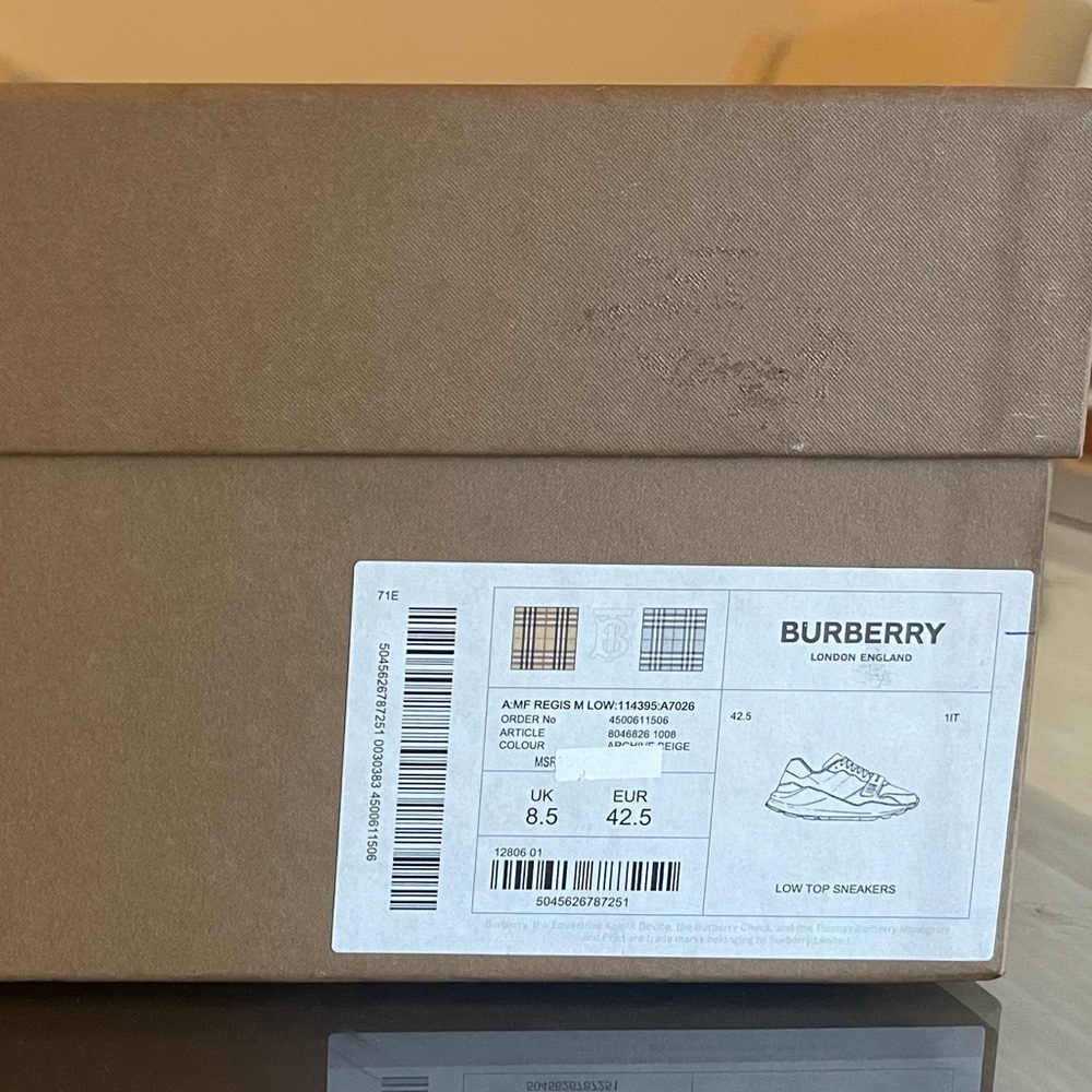 Mens Burberry Vintage Check, Suede and Leather Sneakers.